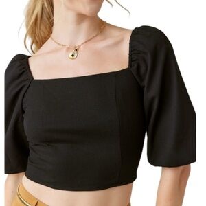 Francesca’s Collections Mi Ami Black Crop Balloon Sleeve Top Size Small NEW